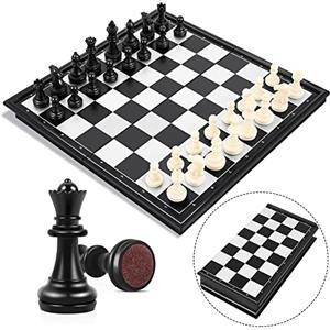 Peradix Scacchiera Magnetica con Scacchi da Viaggio, 25CM x 25 CM Scacchiere con Scacchi Magnetici Portatili Pieghevole per Scacchi Neofiti, Bambini（2 Regine Extra）