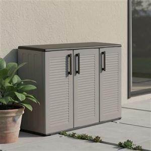 Dmora - Armadio da esterno Gesves, Mobile balcone multiuso, Armadietto outdoor 3 ante, 100% Made in Italy, 102x37h84 cm, Grigio e Nero, Finitura righe