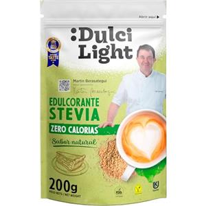 DULCI LIGHT DULCE Y FAVORABLE Dulcilight Dolcificante Stevia Zero 200gr Doypack Sapore Naturale 100% | 200gr = 2Kg di zucchero | Senza Glutine Keto Vegan Non OGM Zero Calorie | Senza Xilitolo o Eritritolo