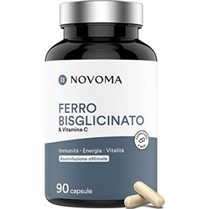 NOVOMA Ferro Bisglicinato 14mg + Vitamina C, Alta Biodisponibilità, Integratore Ferro Ferrochel®, Energia e Sistema Immunitario, 90 Capsule Vegane, Prodotto in Francia