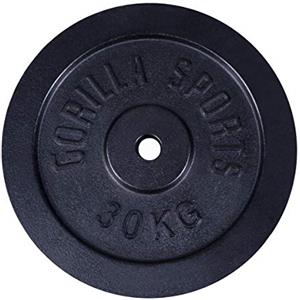 Gorilla Sports® Dischi Pesi - Singolo o Set, 1,25kg, 2kg, 2,5kg, 5kg, 10kg, 15kg, 20kg, 25kg, 27,5kg, 30kg, Foro 30mm, in Ghisa, Argento o Nero - Disco Peso, Palestra, per Bilanciere e Manubri