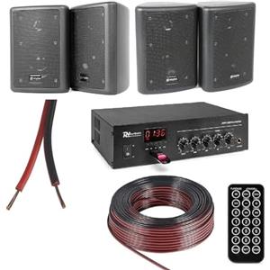 Compaq IMPIANTO AUDIO FILODIFFUSIONE 4 CASSE PARETE BLACK BLUETOOTH RADIO FM USB