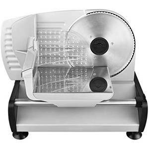 Venga! Affettatrice Elettrica, Regolazione dello Spessore da 0 a 15 mm, Carrello e Paradito Rimovibili, 150W, Argento, VG AS 3003