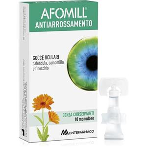 Afomill Antiarrossamento Gocce Oculari - Soluzione Sterile Senza Conservanti, 10 Fiale Monodose da 0,5 ml con Calendula, Camomilla e Finocchio