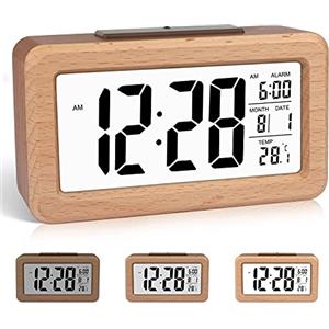 DTKID Sveglia a Batteria, Radiosveglia In Legno, Con Ampio Display LCD Della Data e Della Temperatura, Funzione Snooze e Luce Notturna, Orologio Digitale, per la Casa, L'ufficio e i Viaggi