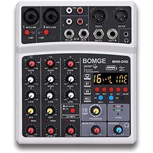 BOMGE - Mixer audio DJ a 4 canali 16 DSP Echo, console con interfaccia di mixaggio per karaoke con MP3, USB, Bluetooth, registrazione stereo (04D-Bianco)