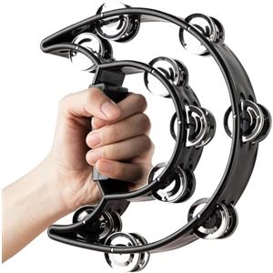 Norhogo Tamburello Doppia Fila, Tamburello Musicale Percussione, Sonagli in Metallo per Strumento Musicale di Accompagnamento, 20 Piattini, Nero