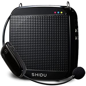 SHIDU Amplificatore vocale senza fili,SHIDU amplificatori voce portatili wireless UHF 18W Sistema PA portatile ricaricabile altoparlante con microfono cuffie per insegnanti,guide turistiche,allenatori,yoga