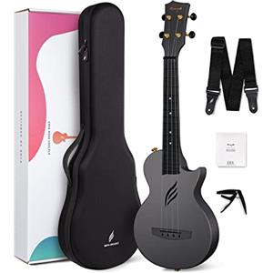 enya Ukulele Concerto Enya Nova U 23 pollici ukelele kit per principianti e Professionale con tutto il corpo in fibra di carbonio,borsa imbottita,tracolla,capotasto,corde di scorta(nero)