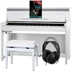 Classic Cantabile UP-1 WM Pianoforte Verticale Digitale - 88 Tastiera pesata - Pianola musicale con USB, MIDI, 256 polifonia, 40 voci - Piano digitale Set con Panca e Cuffie - Bianco Opaco