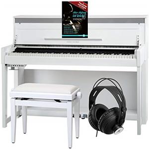 Classic Cantabile UP-1 WH Pianoforte Verticale Digitale - 88 Tastiera pesata - Pianola musicale con USB, MIDI, 256 polifonia, 40 voci - Piano digitale Set con Panca e Cuffie - Bianco Lucido