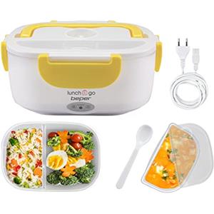 BEPER 90.920G Lunch & Go Scaldavivande Elettrico Portatile con 2 Contenitori Removibili e Posate Incluse, 220V, Giallo