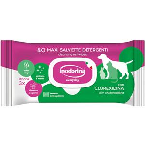 Inodorina Refresh Salviette Detergenti alla Clorexidina per Cani e Gatti - 40 Pezzi, Delicate e Profumate