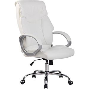 CLP Poltrona Ufficio Torro con Braccioli I Sedia Scrivania Ergonomica in Similpelle I Sedia Pc Girevole, Colore:Bianco