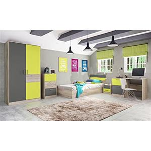 ARREDO DA CASA Cameretta Completa Armadio 2 Ante Letto Singolo Cassettiera Scrivania Comodino 2 Cassetti Camera da Letto Bambini CCI6