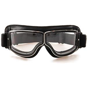 evomosa Occhiali da moto in pelle PU, da sole, antivento sportivi da bici, retrò, per motocross ATV (nero B)
