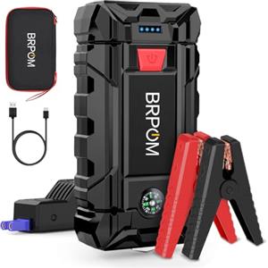 BRPOM Avviatore Batteria Auto, 6000A Avviatore di Emergenza per Auto/Moto, (Motori Fino a 8.0L Gas o 6.5L Diesel) Torcia a LED,Porta USB da per Smartphone