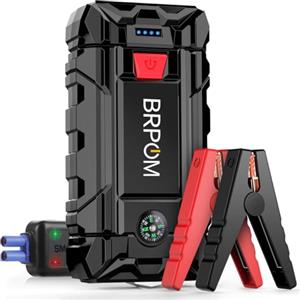 BRPOM Avviatore Batteria Auto, 6000A Avviatore di Emergenza per Auto/Moto, (Motori Fino a 7.0L Gas o 5.5L Diesel) Torcia a LED,Porta USB da per Smartphone