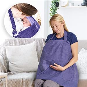 Juicy Bumbles Copri Seno Allattamento con Tasche - Lenzuolo Allattamento Morbido e Traspirante - Coperta per Allattamento (Blue Navy)