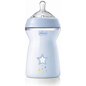 Chicco Natural Feeling Biberon Anticolica 6 Mesi + da 330 ml, Biberon con Tettarella in Silicone Morbida e Flessibile, Adatto per Allattamento Misto, Flusso veloce, Colore Azzurro