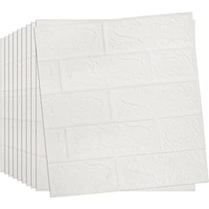 Sinye 10pcs 3D Tile Brick Wall Sticker Carta da parati autoadesiva in schiuma impermeabile pannello,Adesivi murali in mattoni 3D, Carta da parati rimovibile in schiuma di polietilene autoadesiva (Bianca)