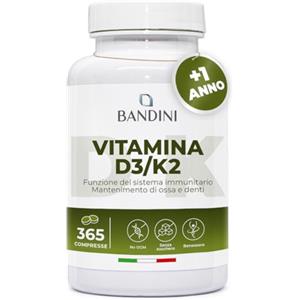 Bandini® Vitamina D3 K2 | 365 COMPRESSE (12 Mesi) | Vitamina D 2000 UI + 200 mcg Vitamin K | Vitamine MK-7 99% All Trans Vit D3+K2 | Per Ossa, Denti, Muscoli, Articolazioni & Sistema Immunitario