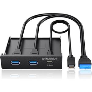 GRAUGEAR | Pannello frontale USB 3.2 Gen2 2x2 20Gbps USB-C da 3,5 pollici | 1xTyp-C e 2xUSB A fino a 5 Gbps | A-Key 20 pin e 19 pin | Pannello frontale in metallo per PC | G-MP01