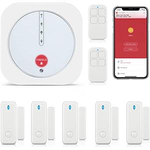 YISEELE Allarme casa, Wifi Sistema di Allarme Senza fili, Antifurto Allarme per con APP, Kit 9 Pezzi: Hub, Sensori Finestra, Telecomandi, per Appartamento, Garage, Ufficio, Lavora con Alexa, Google