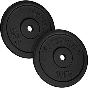 Physionics® Set di Dischi Palestra Ghisa - a Scelta 2x5/4x5/6x5/2x10/4x10/6x10/2x15/4x15/6x15/2x20/4x20/6x20 kg, Ø 30 mm, per Manubri e Bilancieri - Piastre Pesi, Peso, Bodybuilding (2 x 10kg (20kg))