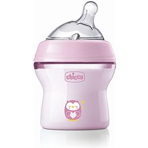 Chicco Natural Feeling Biberon Anticolica 0 Mesi + da 150 ml, Biberon con Tettarella in Silicone Morbida e Flessibile, Adatto per Allattamento Misto, flusso lento, Colore Rosa
