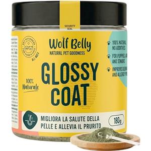 Wolf Belly Natural Pet Goodness Wolf Belly - Probiotici Dermatite Cane 100% Naturale (180 g) con Lievito di Birra, Spirulina e Alga Ascophyllum | Meno Prurito e Caduta | Pelo Forte e Brillante | Polvere - Prodotto in Europa