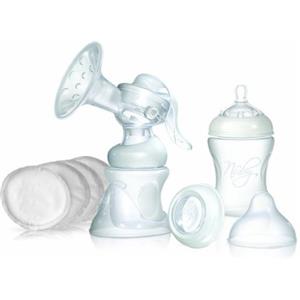 Nuby NT72035 - Confezione da 1 tiralatte manuale, 1 biberon da 150 ml, 1 biberon da 240 ml, 1 coperchio, 12 coppette assorbilatte