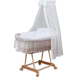 waldin baby collection WALDIN Culla con cappotta,Culla con ruote XXL,IN 8 VARIANTI,telaio/ruote naturali non trattati,colore tessile bianco