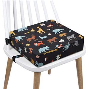 Aqash Rialzo per sedia da pranzo per bambini, lavabile, con 4 cinture attaccate alla sedia, portatile, da viaggio, per bambini, colore nero