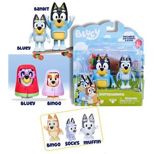 Giochi Preziosi Bluey Set Personaggi con Accessori: Bluey e Bingo in Costume da Piscina, Travestimenti e Skateboard