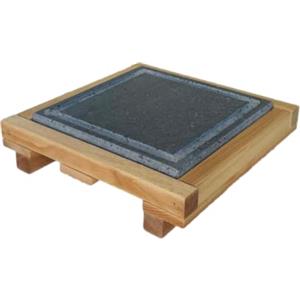 Mottinox Pietra Lavica Siciliana con Scolo, Quadrata 25x25cm, con Supporto Legno Faggio, Estraibile, Piastra Refrattaria per Cucinare (25x25cm) (MTX131)