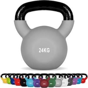 MSPORTS Kettlebell Professionale 2-30 kg | Ghisa Revestimento in Neoprene | incl. Workout PDF | diversi colori (Kettlebell Professionale 24 kg | Ghisa Revestimento in Neoprene | incl. Workout PDF | Grigio)