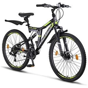 Chillaxx Bicicletta Falcon Premium Mountain Bike in 24 e 26 pollici - Bicicletta per ragazzi, ragazze, uomini e donne - Freno a disco - Cambio a 21 marce - Sospensione completa