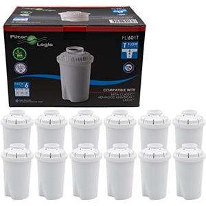 Filterlogic FL601T | Pacco da 12 - Cartuccia filtrante per caraffa compatibile con Brita Classic, Laica Multi-Flux - Filtro per acqua con caraffe filtranti