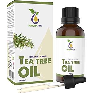 Natura Pur Tea Tree Oil 50ml con pipetta - Olio Tea Tree puro biologico - anti acne, brufoli e punti neri - Olio Essenziale di Albero del Tè per aromaterapia e diffusore