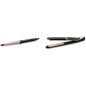BaByliss ST393E Piastra Lisciante con Rivestimento in Titanium-Ceramic & C454E Ferro Arricciacapelli Professionale Conico 25 13 mm, Rivestimento in Quartz Ceramic, 6 Temperature
