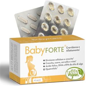 BabyFORTE® Vitamine Gravidanza Integratore | Vegano | 60 Capsule | acido folico + 17 Nutrienti - Omega 3 DHA EPA | Allattamento