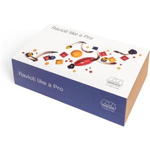 Marcato Kit Lavorazione Ravioli, Stampo per 24 Ravioli Quadrati da 35 mm + Mattarello in Legno + Stampo Tondo + Stampo Ovale + Canovaccio + Ricettario, Made in Italy. Linea Premium.