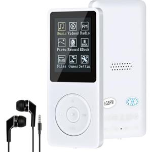 COVVY 8 GB Lettore musicale MP3 portatile da, supporta schede di memoria SD fino a 64 GB, lettore MP3 HiFi con audio senza perdita, registrazione di musica/video/voce/radio FM(8G,Bianca)
