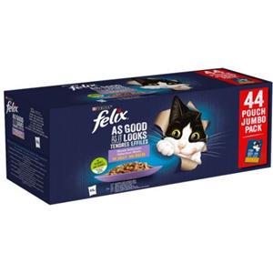 Purina Felix Le Ghiottonerie - Cibo Umido per Gatti con Pollo, Manzo, Salmone e Tonno in Gelatina - 44 Bustine da 85 gr