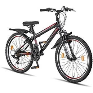 Chillaxx Bike Escape Premium Mountain Bike da 24 e 26 pollici, per ragazze, ragazzi, uomini e donne, cambio a 21 marce (freno a V nero-rosso)