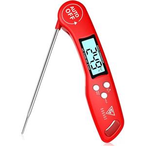 DOQAUS Termometro Cucina,3s Lettura Istantanea Termometro da Cucina Digitale Professionale, Display LCD con Controluce, Auto-On/off Termometro Carne per BBQ Latte Vino Olio Acqua Alimenti(Rosso)