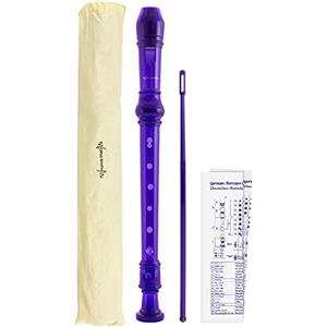 World Rhythm WR-804 Flauto Dolce Soprano per Scuola - Viola | Flauto in 3 pezzi con scovolino, tabella diteggiatura e custodia, ideale per studenti e principianti