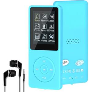 COVVY 8 GB Lettore musicale MP3 portatile da, supporta schede di memoria SD fino a 64 GB, lettore MP3 HiFi con audio senza perdita, registrazione di musica/video/voce/radio FM(8G,Azzurro)