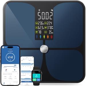 Lepulse Bilancia Pesapersone Digitale con App Bluetooth, Bilancia Impedenziometrica Professionale Smart, Misurazione Grasso Corporeo e Massa Magra BMI con 22 Indici, Bilancia Elettronica Nero 4AAA